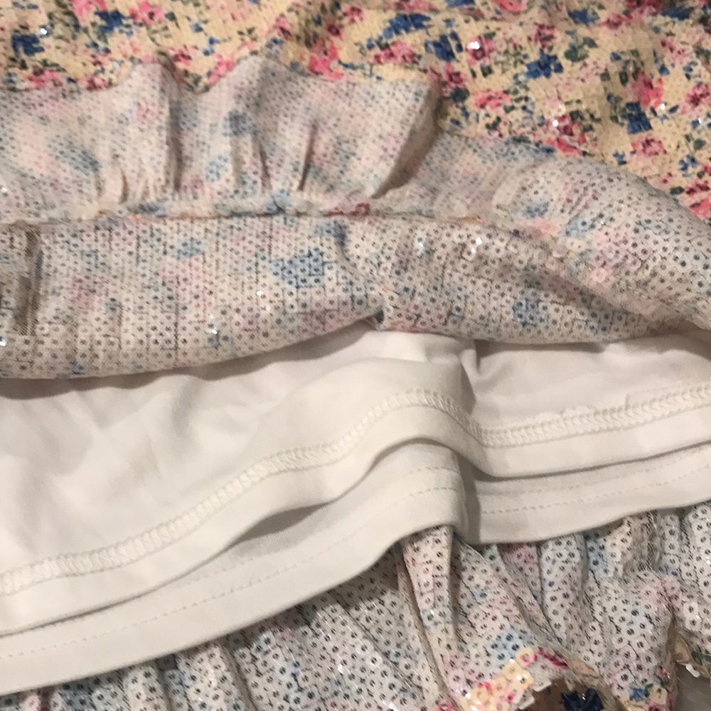 Zara Sequin Cropped Top Womens Small Cottagecore Barbiecore Ruffled Floral Boho - Picture 5 of 13